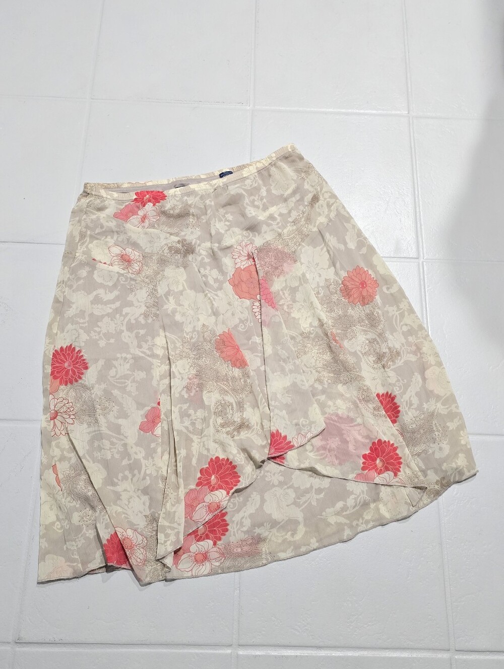 Reitmans Tan Coral Floral Print Lined Lightweigth Knee Length Skirt Plus Size 15